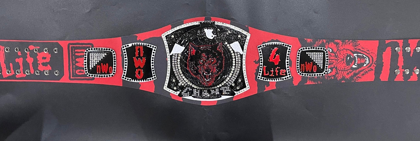 Custom Premium NWO Wolfpack Edition Championship Spinner Belt Handcrafted Red & Black Leather