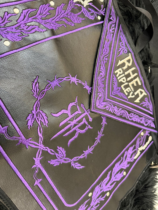 Custom Rhea Ripley Inspired Embroidered Side Bag with Premium Metal MAMI 2024 Judgment Day Championship Medal – Handmade Wrestling Fan Collectible