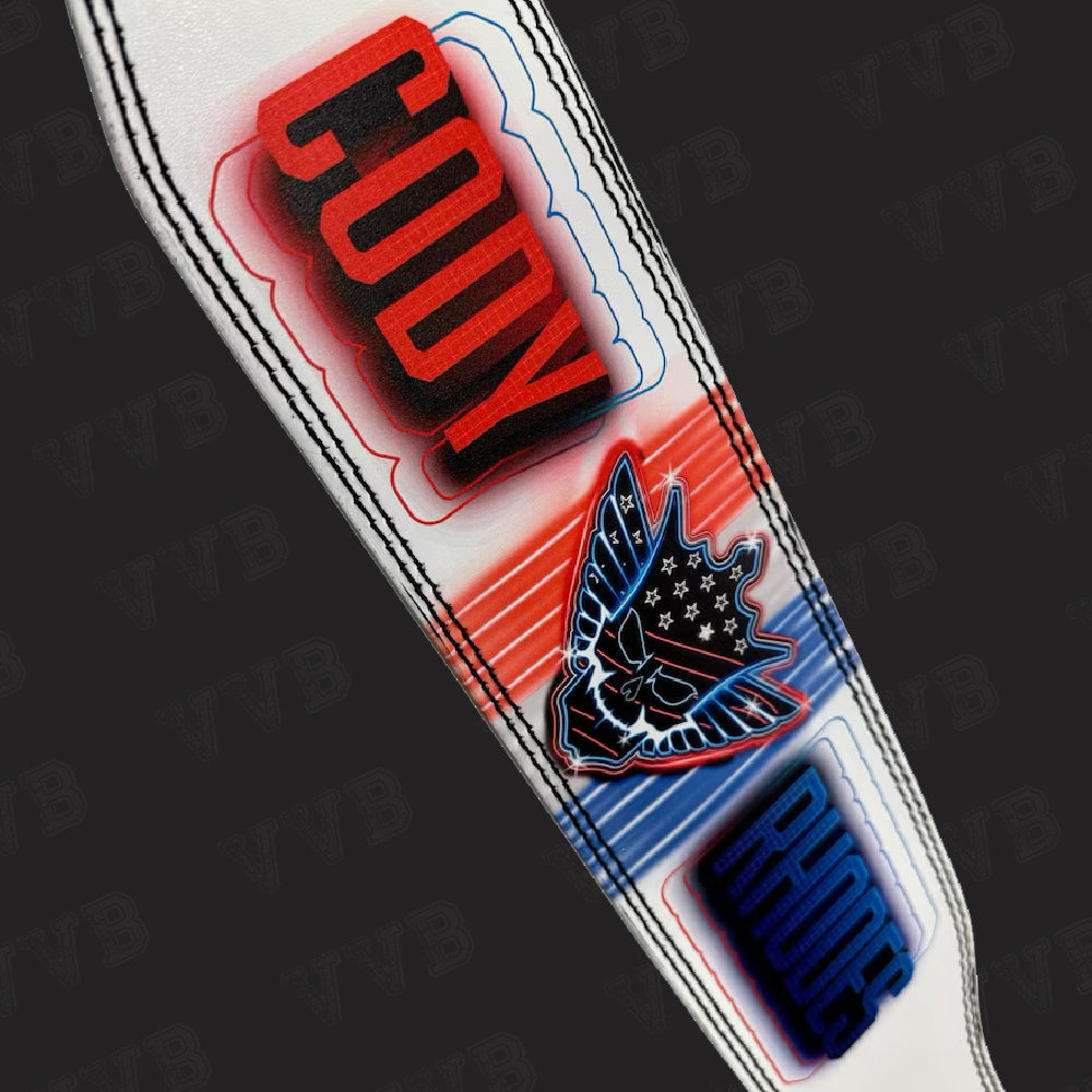 Adjustable weightlifting belt featuring Cody Rhodes branding