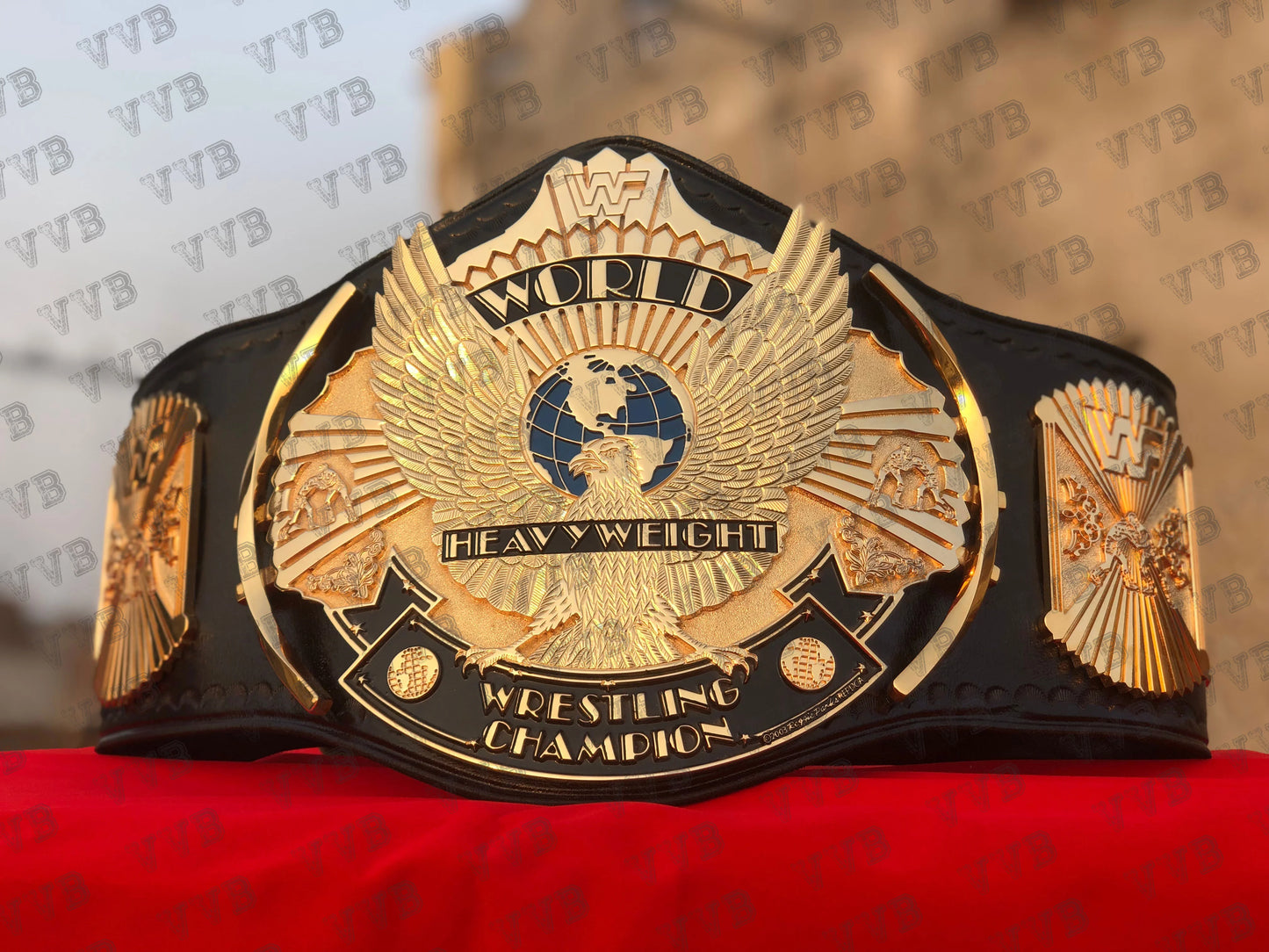 Classic Winged Eagle WWF Title Belt with Gold Plated CNC Metal Plates
