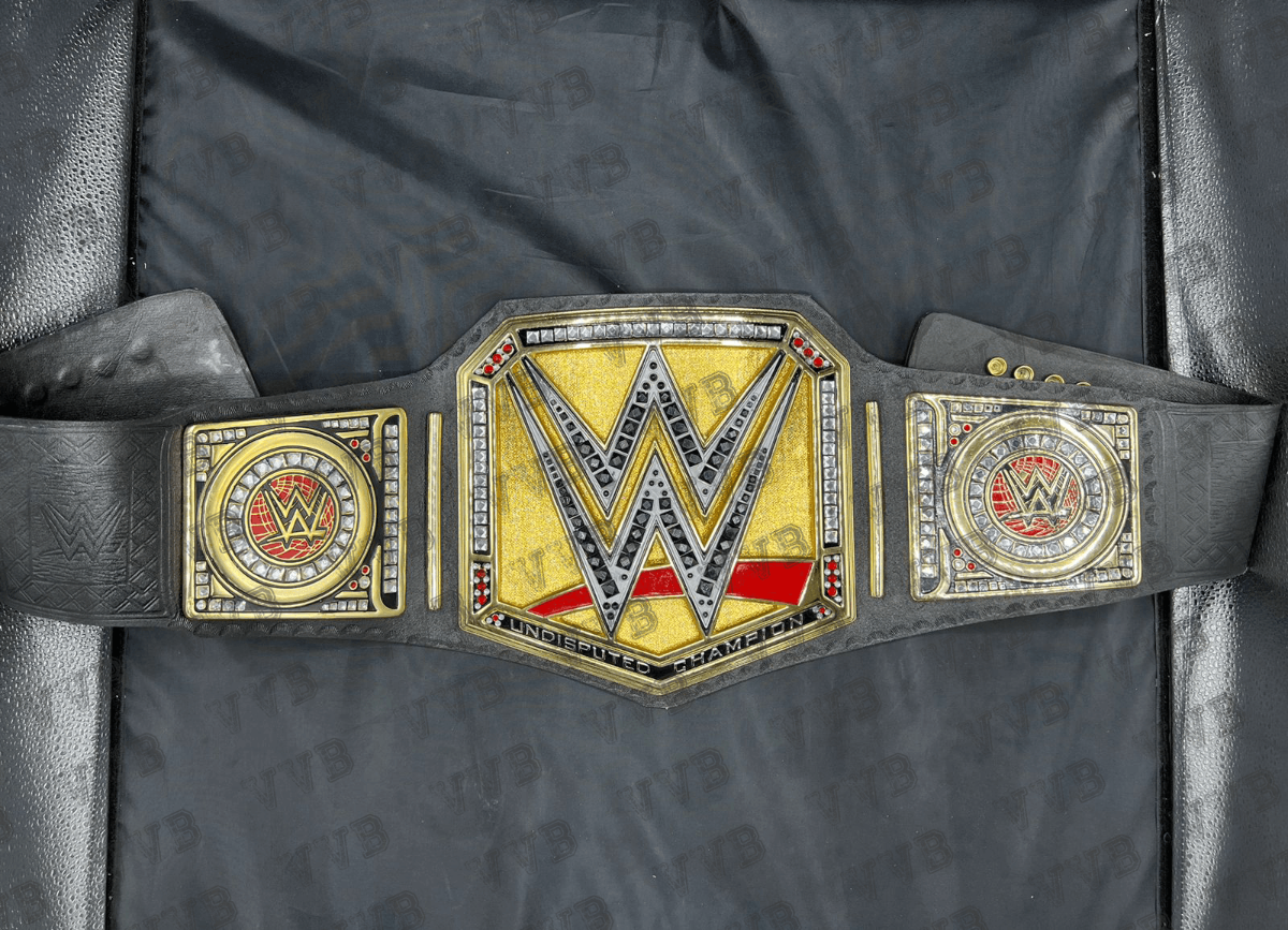 Custom engraved side plates on WWE replica championship belt