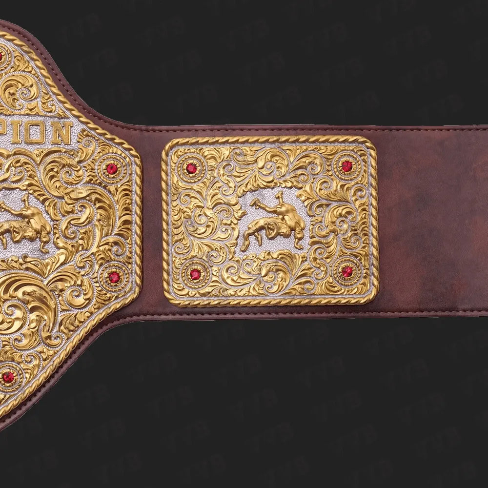 Dual Plate Big Gold Championship Wrestling Title Belt