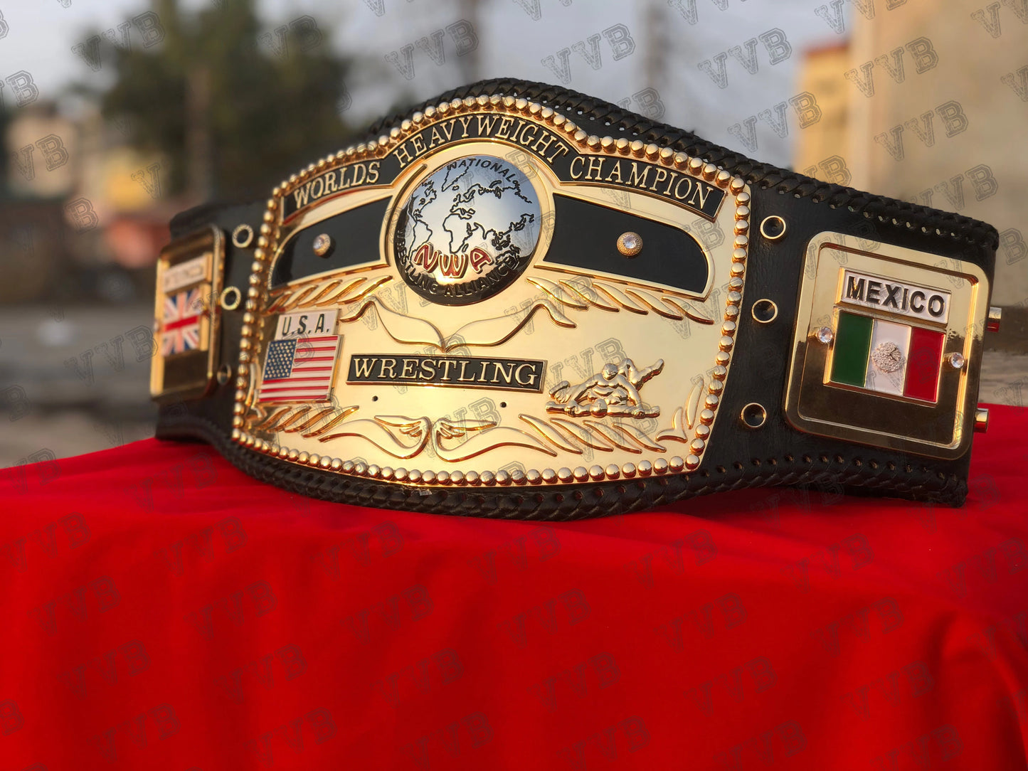 NWA Domed Globe CNC Engraved Championship Belt Replica with Gold Plates