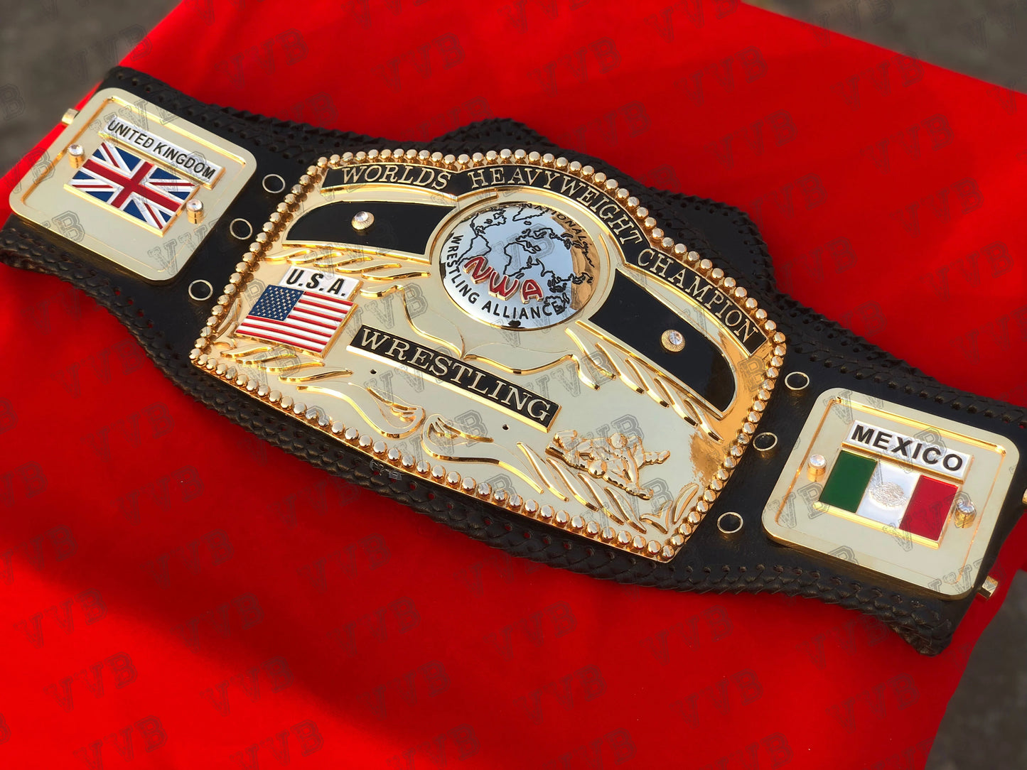 NWA Wrestling Belt with CNC Engraved Plates and Classic Globe Design