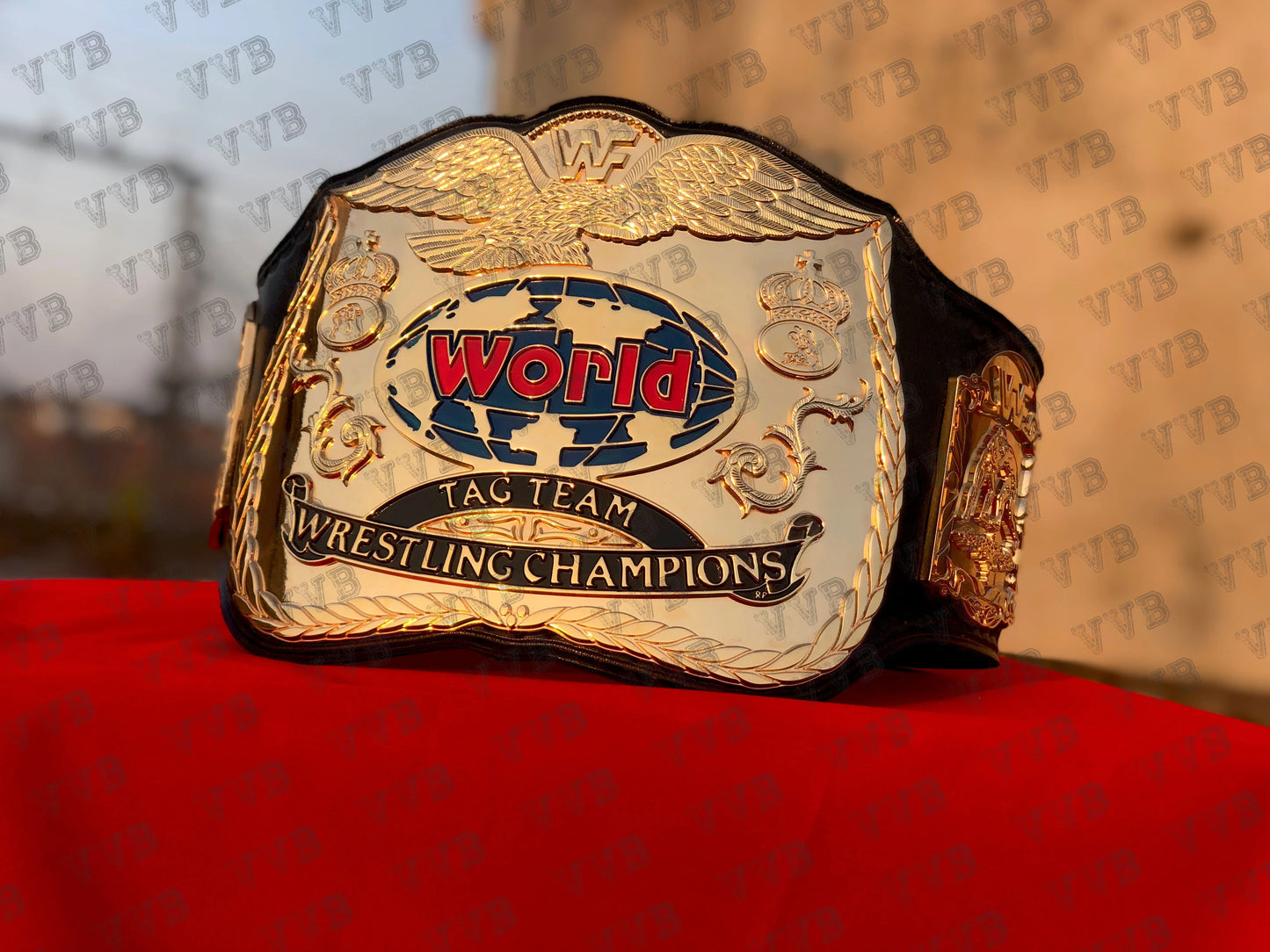 Replica WWF Wrestling Tag Team Belt – Premium Gold Championship Title