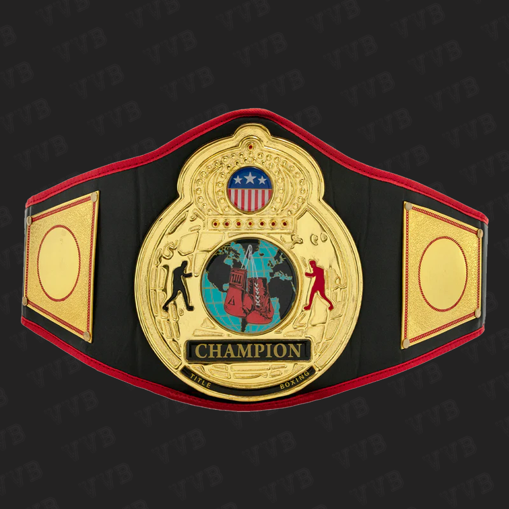 World Championship Title Belt with Gold Plates for Boxing Champions