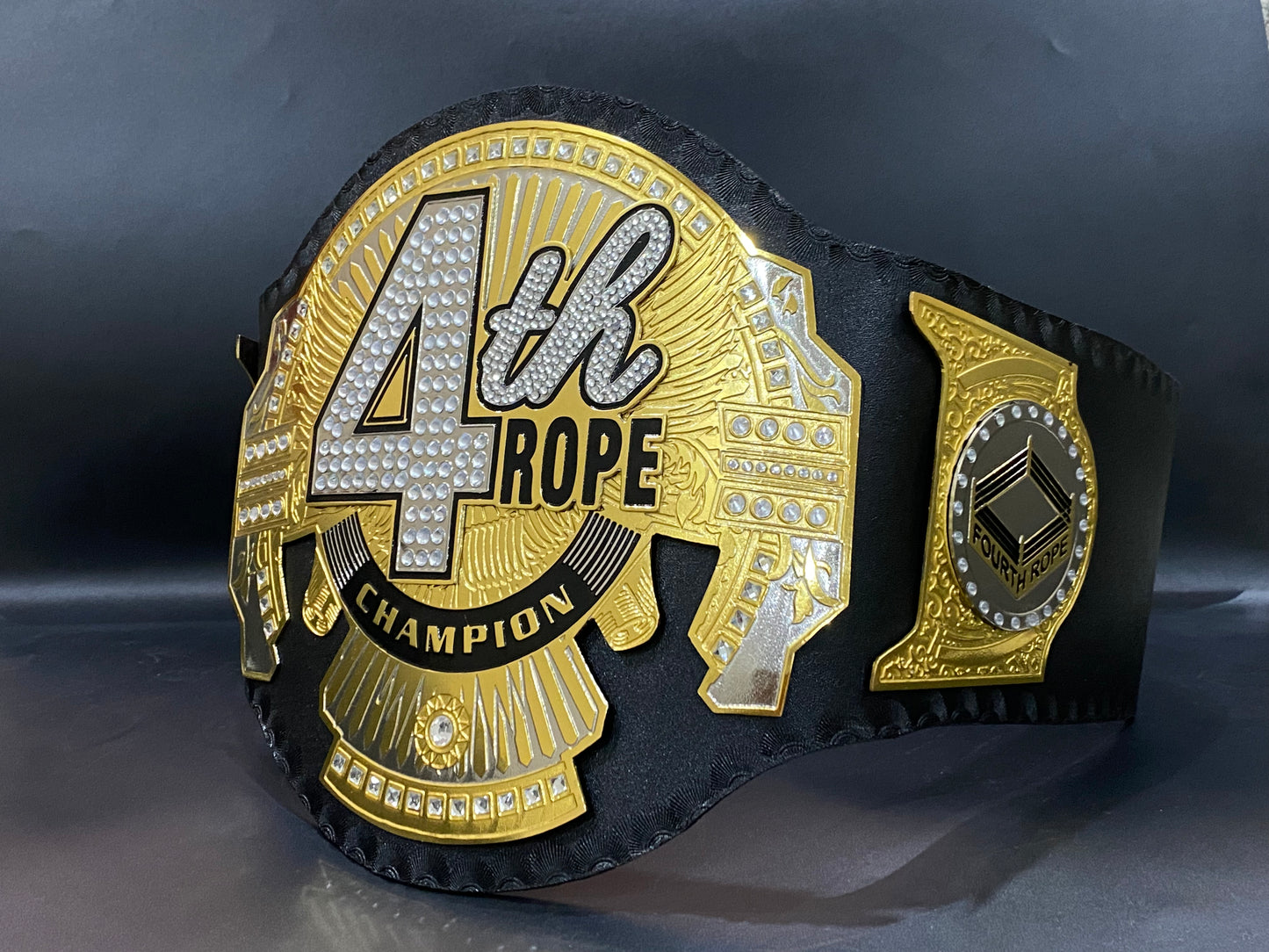 4th Rope Champion Wrestling Title Belt – 2mm Metal Plates with Genuine Leather Strap