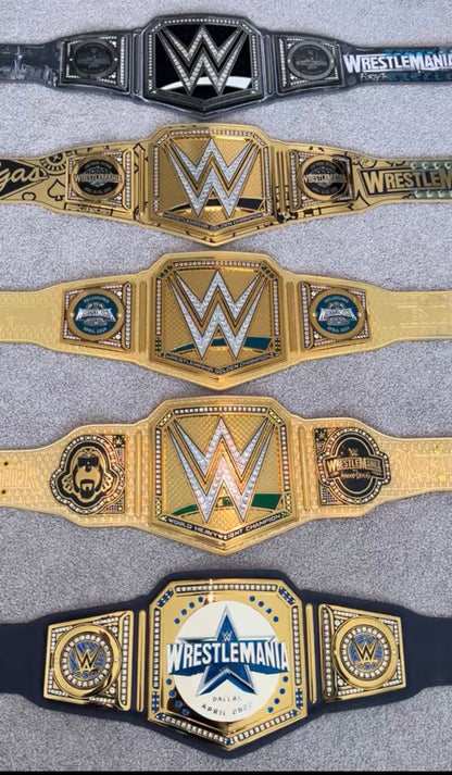 All WWE WrestleMania 38 39 40 41 42 Golden Championship Belt – 6MM Die Cast Adult Wrestling Title Replica