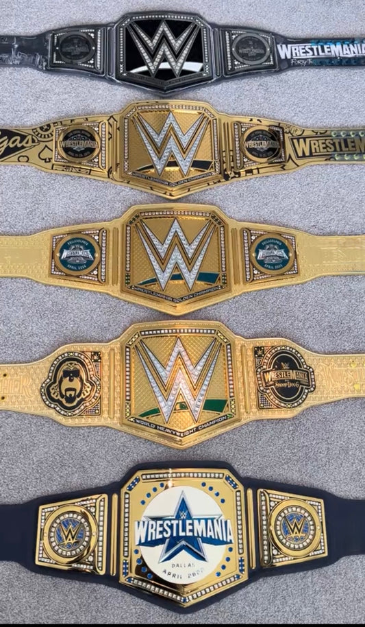 All WWE WrestleMania 38 39 40 41 42 Golden Championship Belt – 6MM Die Cast Adult Wrestling Title Replica