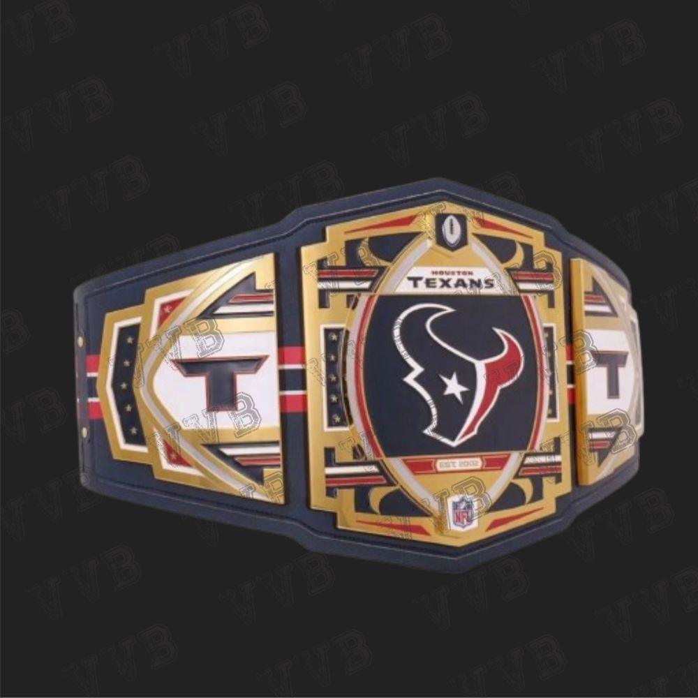 NFL Houston Texans Championship Replica Title Belt 2mm Leather Brass Adult Victory Vault Belts