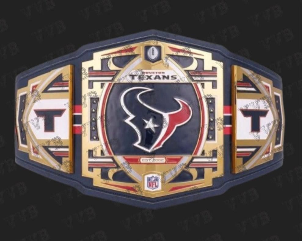NFL Houston Texans Championship Replica Title Belt 2mm Leather Brass Adult Victory Vault Belts