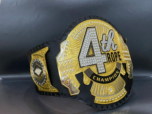 4th Rope Champion Wrestling Title Belt – 2mm Metal Plates with Genuine Leather Strap