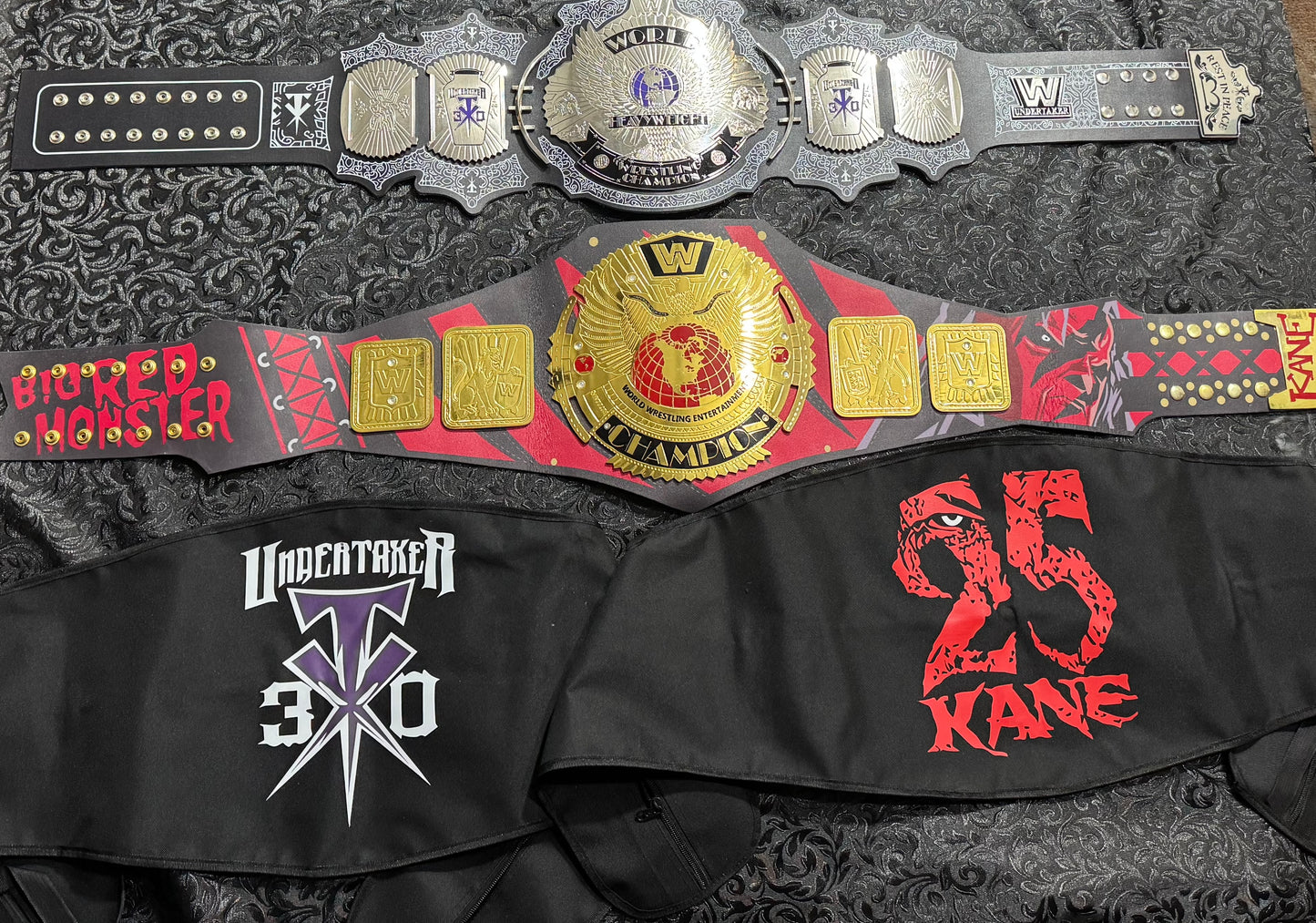 Pack of 2 – Undertaker Belt & Kane Signature Series Belt | 4mm Brass Plates | Premium Wrestling Championship Set