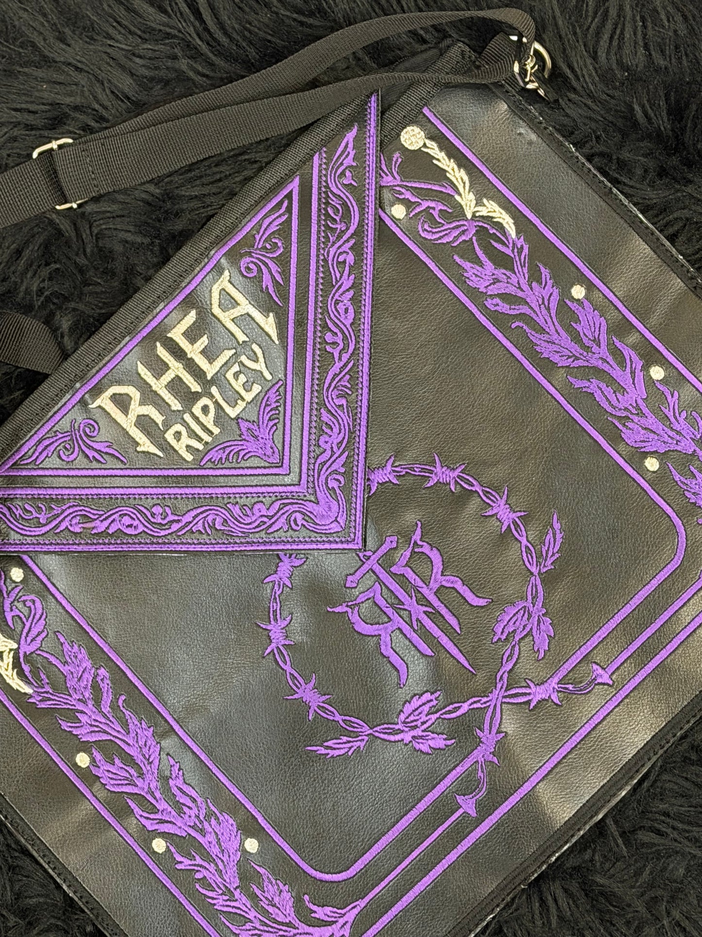 Custom Rhea Ripley Inspired Embroidered Side Bag with Premium Metal MAMI 2024 Judgment Day Championship Medal – Handmade Wrestling Fan Collectible