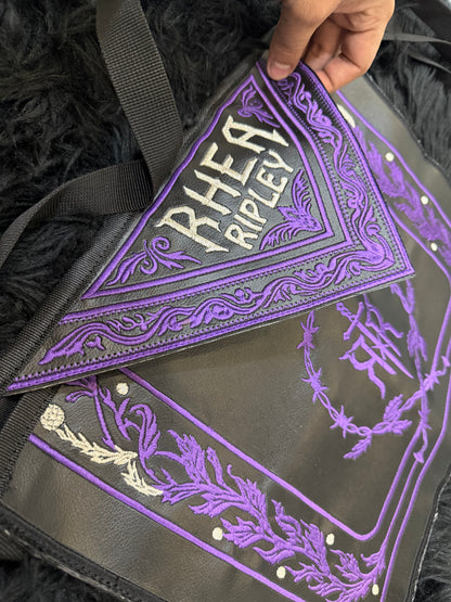Custom Rhea Ripley Inspired Embroidered Side Bag with Premium Metal MAMI 2024 Judgment Day Championship Medal – Handmade Wrestling Fan Collectible