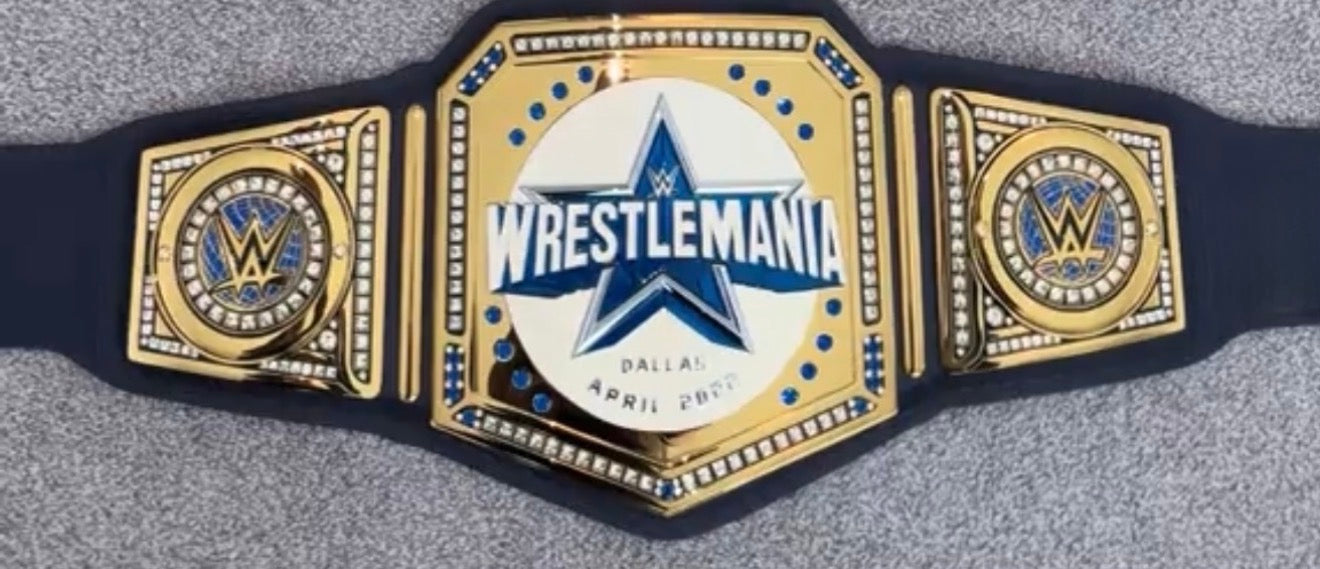 All WWE WrestleMania 38 39 40 41 42 Golden Championship Belt – 6MM Die Cast Adult Wrestling Title Replica