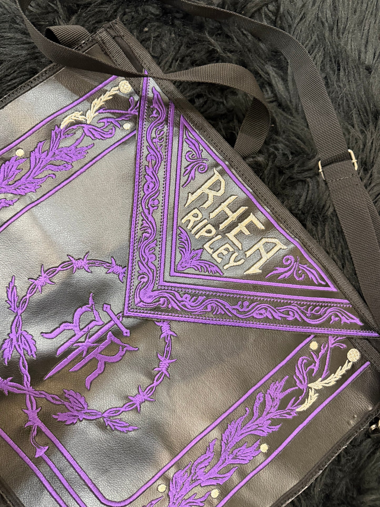 Custom Rhea Ripley Inspired Embroidered Side Bag with Premium Metal MAMI 2024 Judgment Day Championship Medal – Handmade Wrestling Fan Collectible