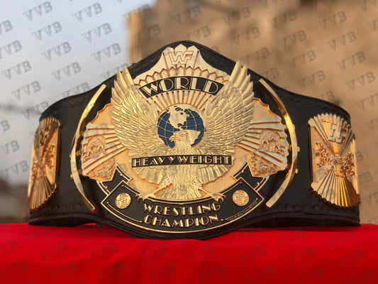 Classic Winged Eagle WWF Title Belt with Gold Plated CNC Metal Plates