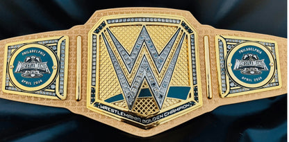 All WWE WrestleMania 38 39 40 41 42 Golden Championship Belt – 6MM Die Cast Adult Wrestling Title Replica