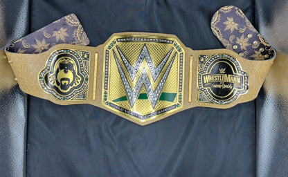 All WWE WrestleMania 38 39 40 41 42 Golden Championship Belt – 6MM Die Cast Adult Wrestling Title Replica