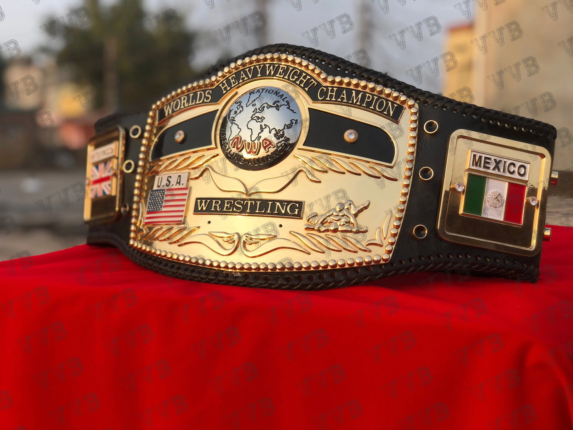 NWA Domed Globe CNC Engraved Championship Belt Replica with Gold Plates