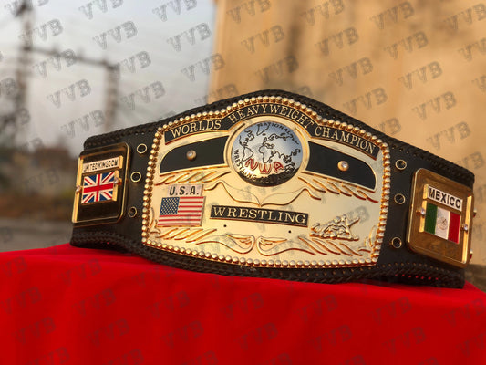 Premium NWA Championship Belt with Domed Globe Center and Faux Leather Strap