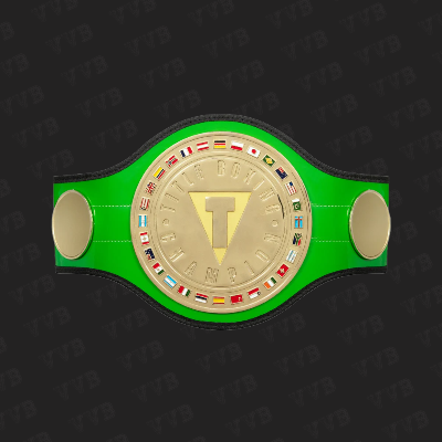 TITLE Boxing World Champion Belt with Gold Plate and Green Strap Featuring International Flags