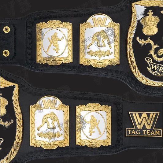 WWE Classic World Tag Team Championship Replica Title Belt – 4MM Solid Brass Plates & Real Leather Strap