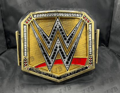 WWE championship belt replica in display case for collectors