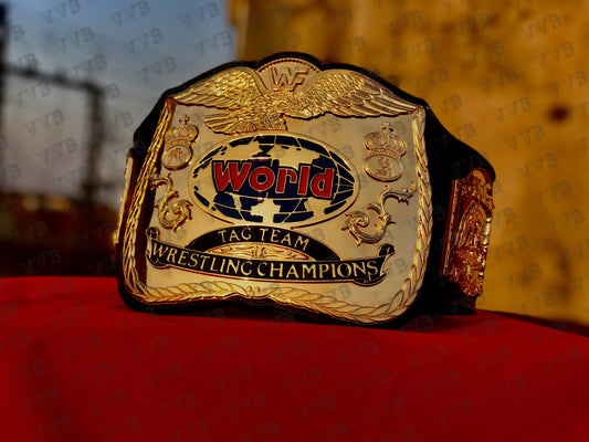 WWF World Tag Team CNC Engraved Championship Replica Belt with Gold Plates