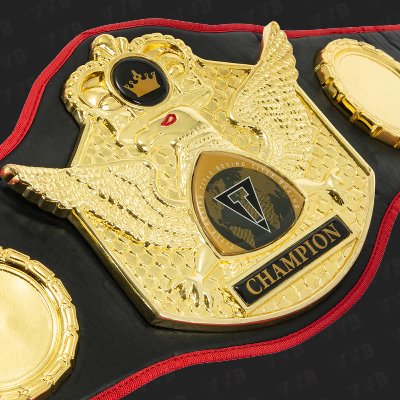 TITLE Boxing Eagle Crest Champion Belt in Gold with Double-Winged Eagle and Red Trim