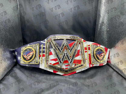  Full belt laid flat displaying the white leather strap and intricate multi-colored design.