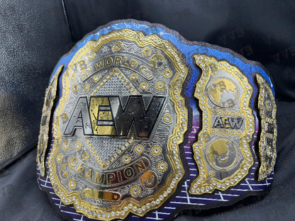 Custom Kenny Omega AEW World Heavyweight Championship Belt Replica showcasing detailed craftsmanship and premium materials.