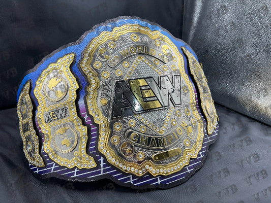 Custom Kenny Omega AEW World Heavyweight Championship Belt Replica showcasing detailed craftsmanship and premium materials.