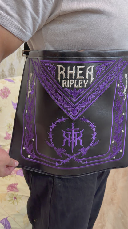 Custom Rhea Ripley Inspired Embroidered Side Bag with Premium Metal MAMI 2024 Judgment Day Championship Medal – Handmade Wrestling Fan Collectible