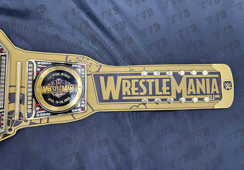 All WWE WrestleMania 38 39 40 41 42 Golden Championship Belt – 6MM Die Cast Adult Wrestling Title Replica
