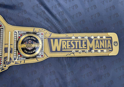 All WWE WrestleMania 38 39 40 41 42 Golden Championship Belt – 6MM Die Cast Adult Wrestling Title Replica