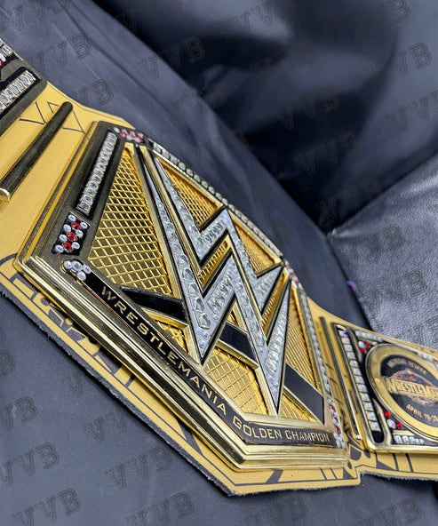 All WWE WrestleMania 38 39 40 41 42 Golden Championship Belt – 6MM Die Cast Adult Wrestling Title Replica