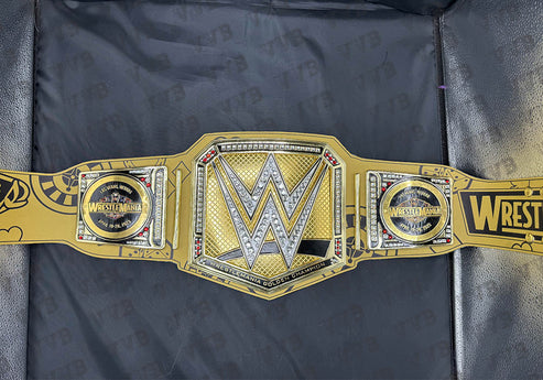 All WWE WrestleMania 38 39 40 41 42 Golden Championship Belt – 6MM Die Cast Adult Wrestling Title Replica